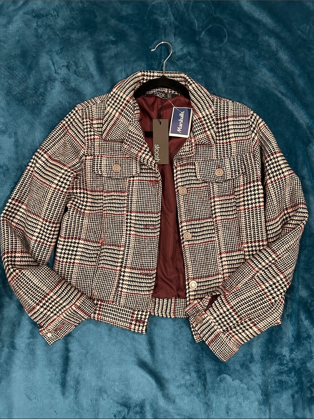 Stoosh Plaid Shirt Lined Jacket in Black, White & Red